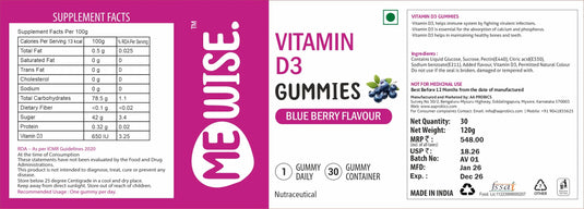 Me Wise Vitamin D3 Gummies (Blueberry)