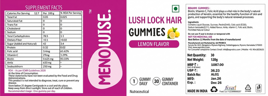 Meno Wise Lush Lock Hair Gummies (Lemon)